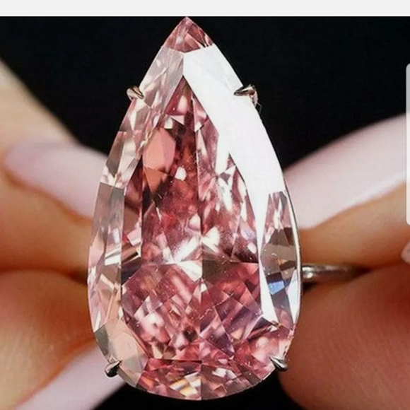 New pear cut Diamond pink water drop party ring - Picture 3 of 3